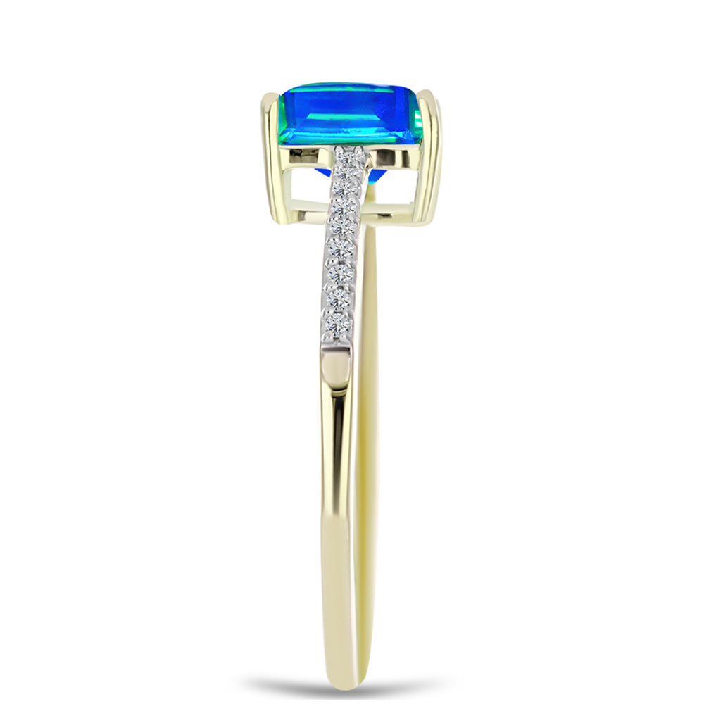 Inel din Argint 925 Placat cu Aur ( 1.57 grame ) cu Cuarț Păun și Topaz Alb 1.87 Carate