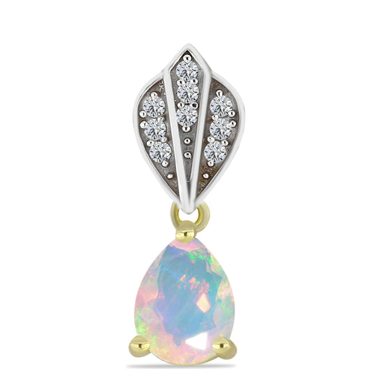 Pandantiv din Argint 925 Placat cu Aur ( 1.1 grame ) cu Opal Welo și Topaz Alb 0.72 Carate