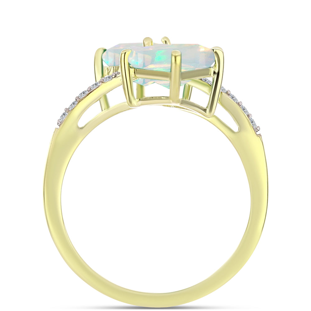 Inel din Argint 925 Placat cu Aur ( 2.79 grame ) cu Opal Welo și Topaz Alb 1.42 Carate 2 