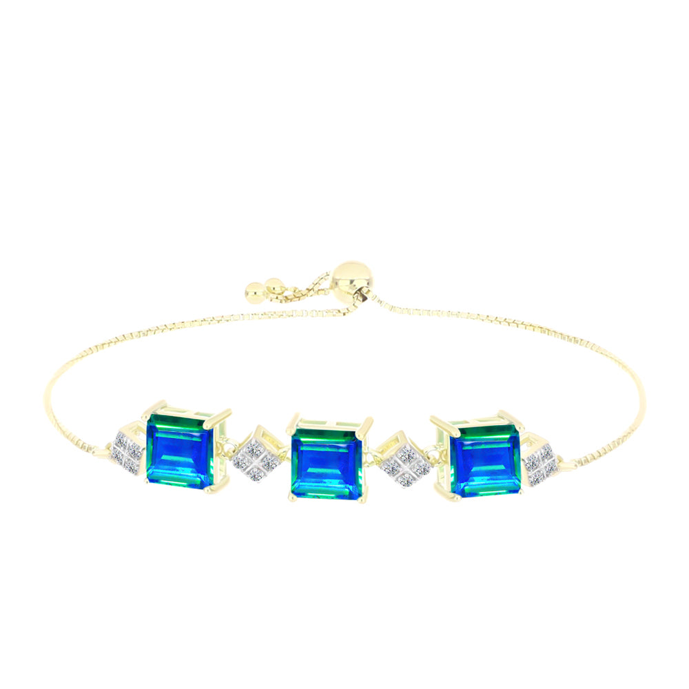 Brățară din Argint 925 Placat cu Aur ( 4.8 grame ) cu Cuarț Păun și Topaz Alb 5.59 Carate 1 