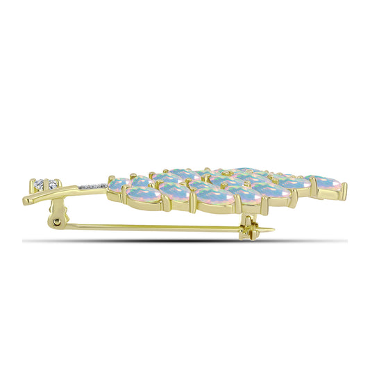 Broşă din Argint 925 Placat cu Aur ( 5.75 grame ) cu Opal Welo și Topaz Alb 3.59 Carate