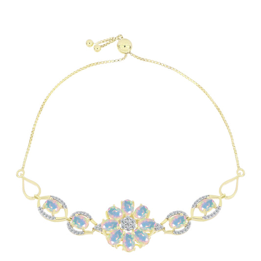 Brățară din Argint 925 Placat cu Aur ( 6.97 grame ) cu Opal Welo și Topaz Alb 3.92 Carate
