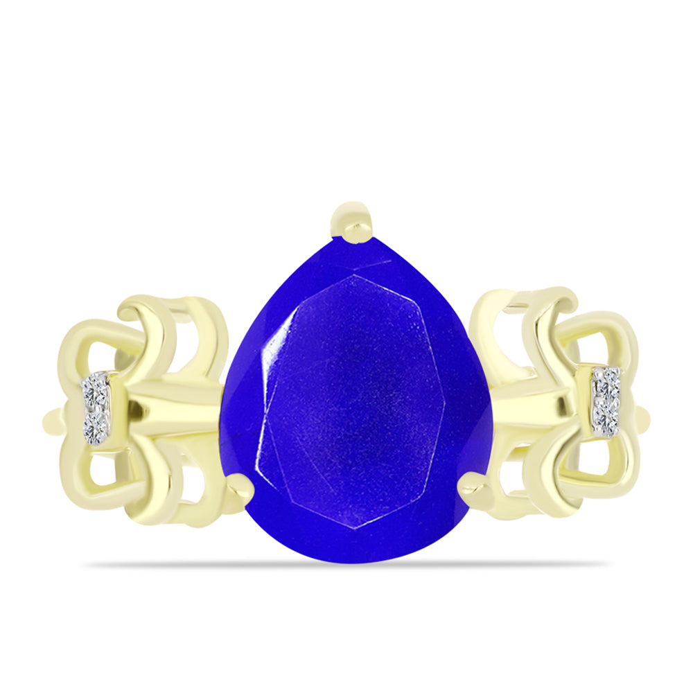 Inel din Argint 925 Placat cu Aur ( 3.1 grame ) cu Agat Albastru și Topaz Alb 3.88 Carate 1 