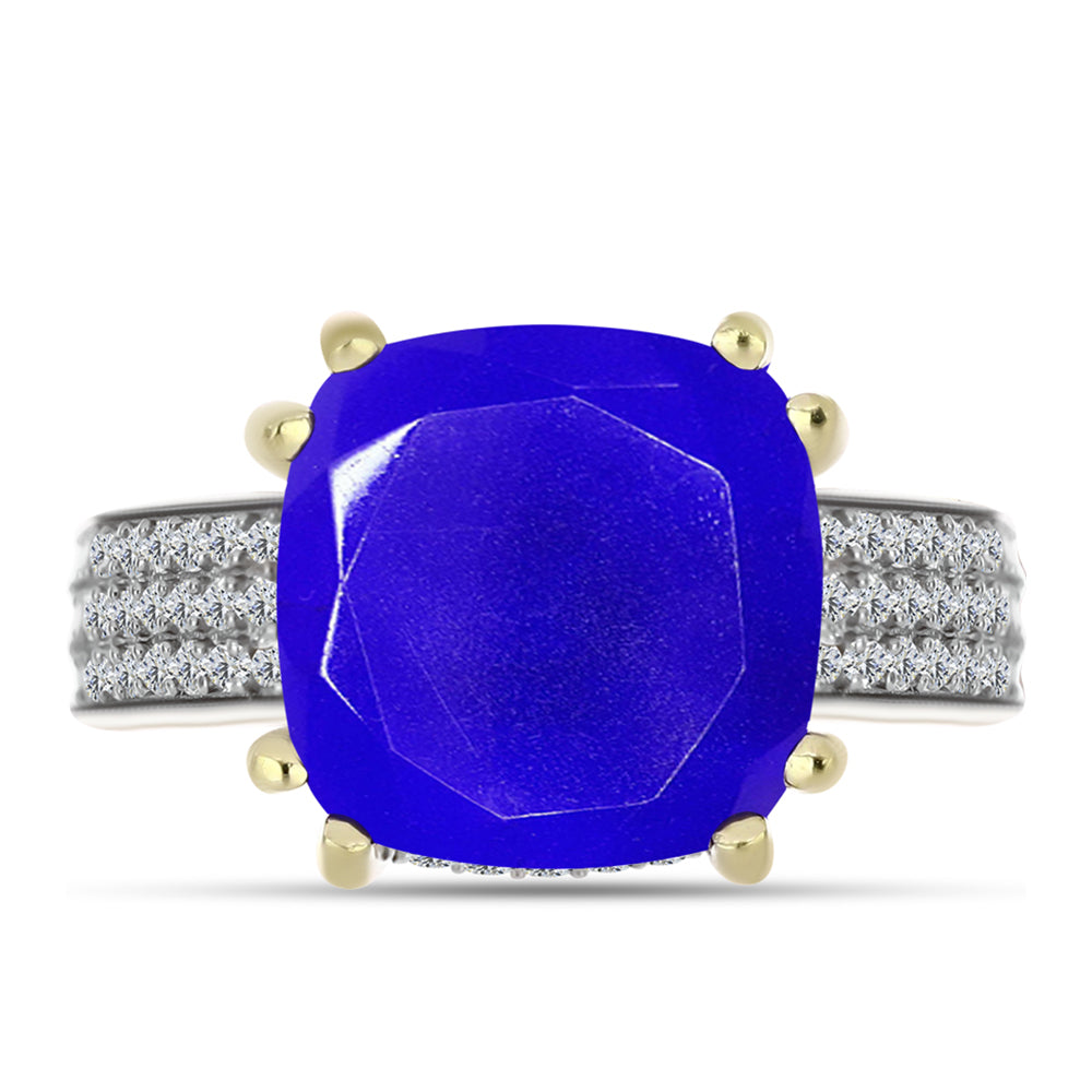 Inel din Argint 925 Placat cu Aur ( 4.28 grame ) cu Agat Albastru și Topaz Alb 6.24 Carate 1 