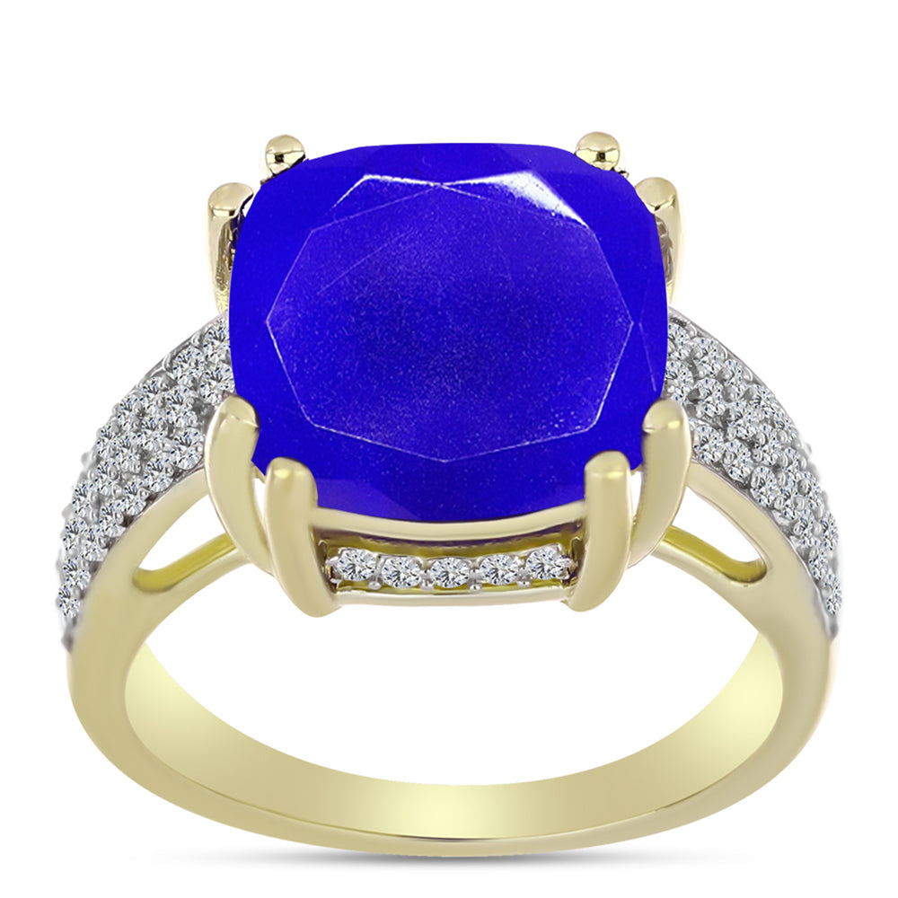 Inel din Argint 925 Placat cu Aur ( 4.28 grame ) cu Agat Albastru și Topaz Alb 6.24 Carate 3 
