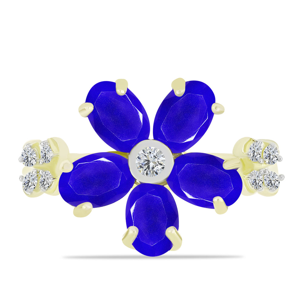 Inel din Argint 925 Placat cu Aur ( 3.2 grame ) cu Agat Albastru și Topaz Alb 2.2 Carate