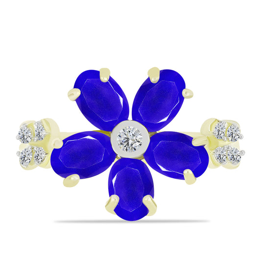 Inel din Argint 925 Placat cu Aur ( 3.2 grame ) cu Agat Albastru și Topaz Alb 2.2 Carate
