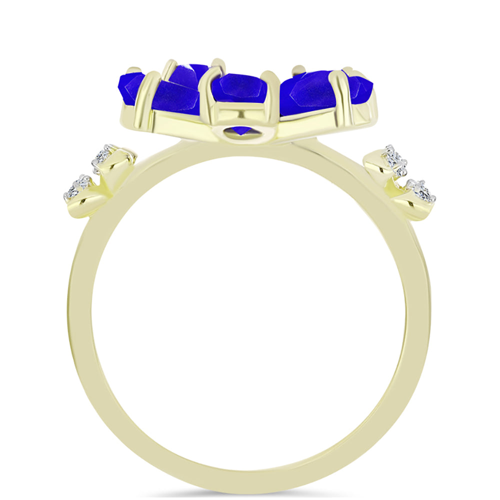 Inel din Argint 925 Placat cu Aur ( 3.2 grame ) cu Agat Albastru și Topaz Alb 2.2 Carate
