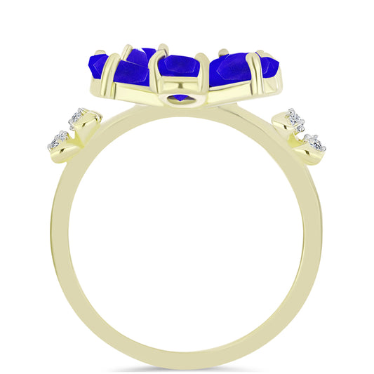 Inel din Argint 925 Placat cu Aur ( 3.2 grame ) cu Agat Albastru și Topaz Alb 2.2 Carate