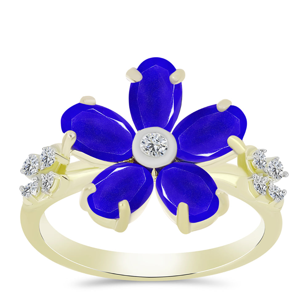 Inel din Argint 925 Placat cu Aur ( 3.2 grame ) cu Agat Albastru și Topaz Alb 2.2 Carate 3 