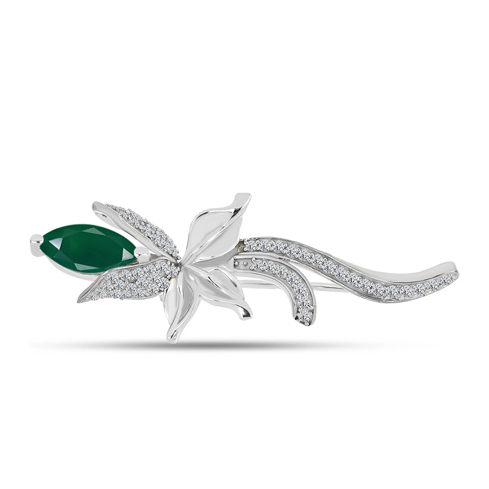 Broşă din Argint 925 ( 4.13 grame ) cu Calcedon Verde și Topaz Alb 1.31 Carate 1 