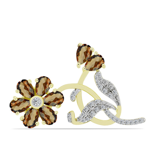 Broşă din Argint 925 Placat cu Aur ( 4.22 grame ) cu Cuarț Coniac și Topaz Alb 3.24 Carate