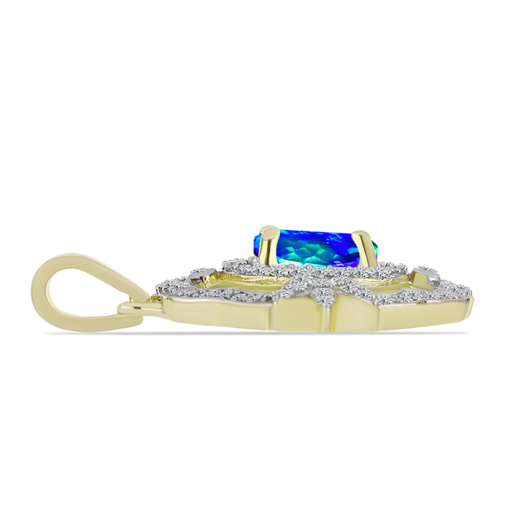 Pandantiv din Argint 925 Placat cu Aur ( 2.56 grame ) cu Cuarț Păun și Topaz Alb 1.82 Carate 2 