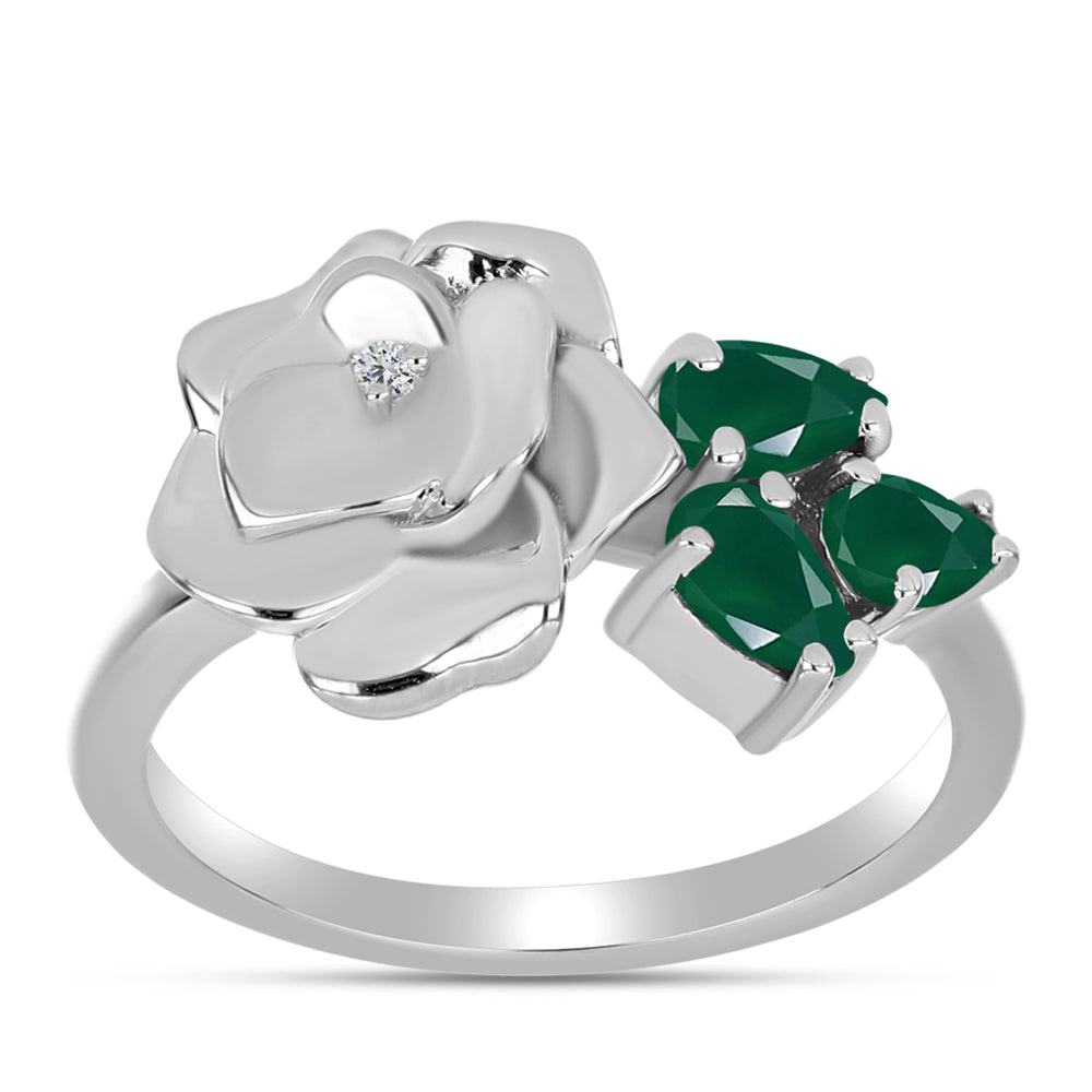 Inel din Argint 925 ( 4.39 grame ) cu Calcedon Verde și Topaz Alb 0.58 Carate