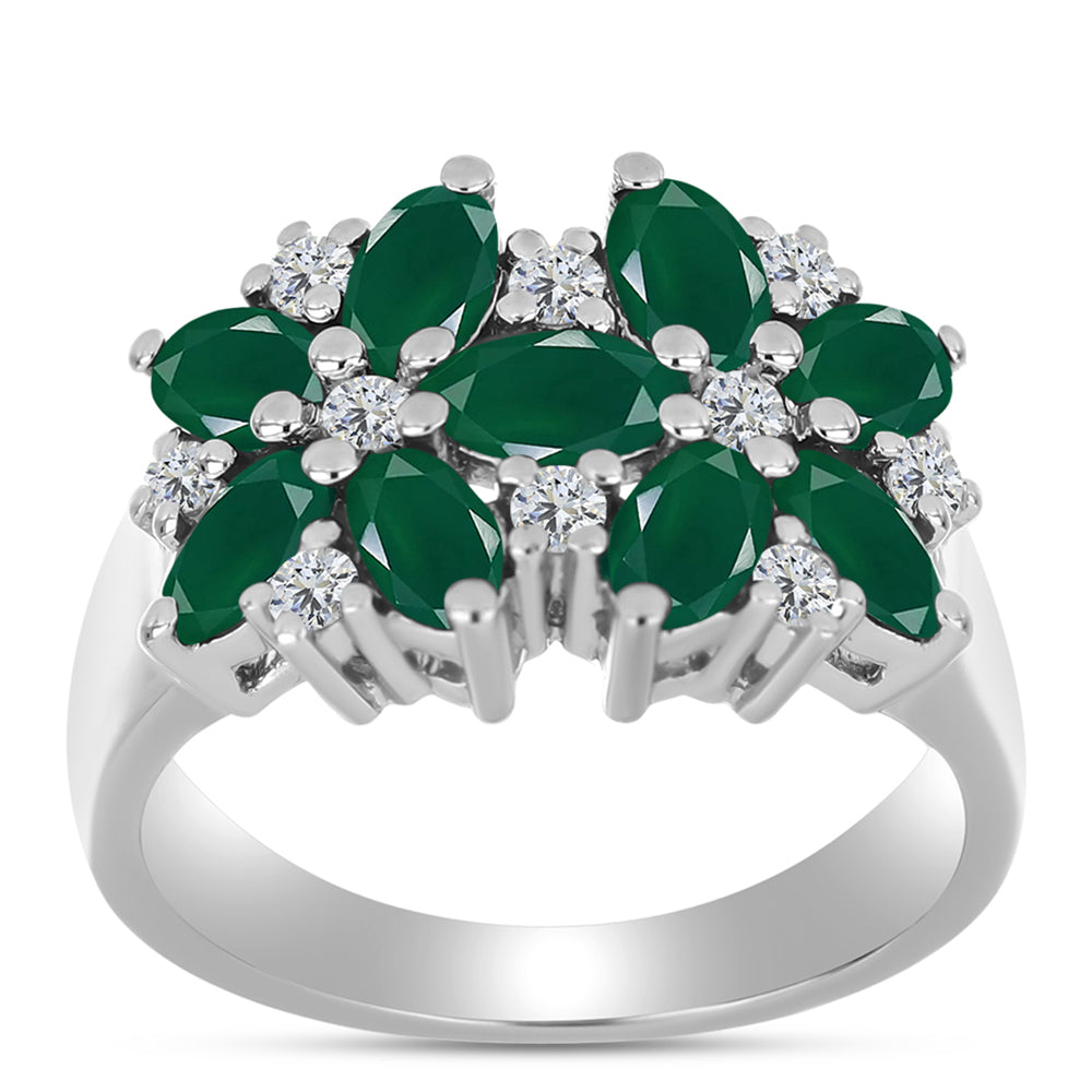 Inel din Argint 925 ( 4.69 grame ) cu Calcedon Verde și Topaz Alb 2.38 Carate 3 