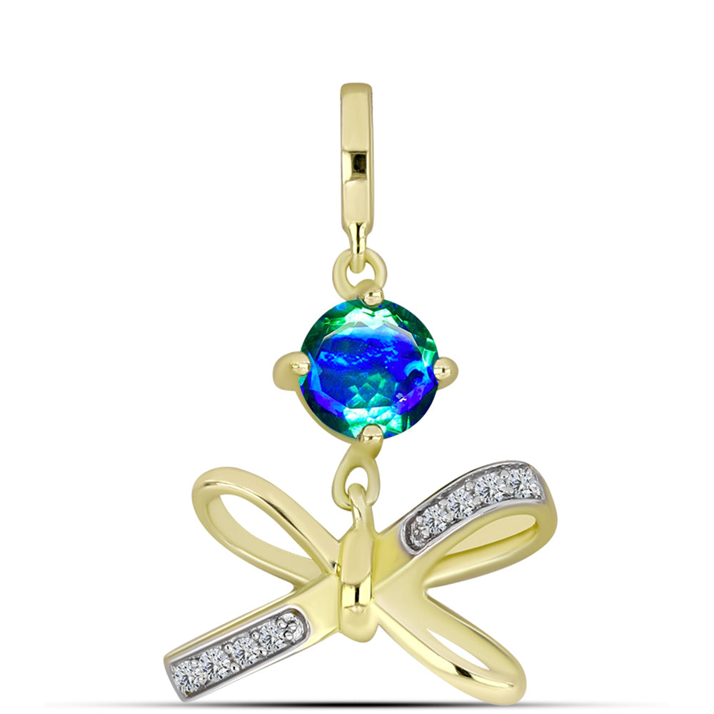 Pandantiv din Argint 925 Placat cu Aur ( 1.9 grame ) cu Cuarț Păun și Topaz Alb 0.93 Carate 1 