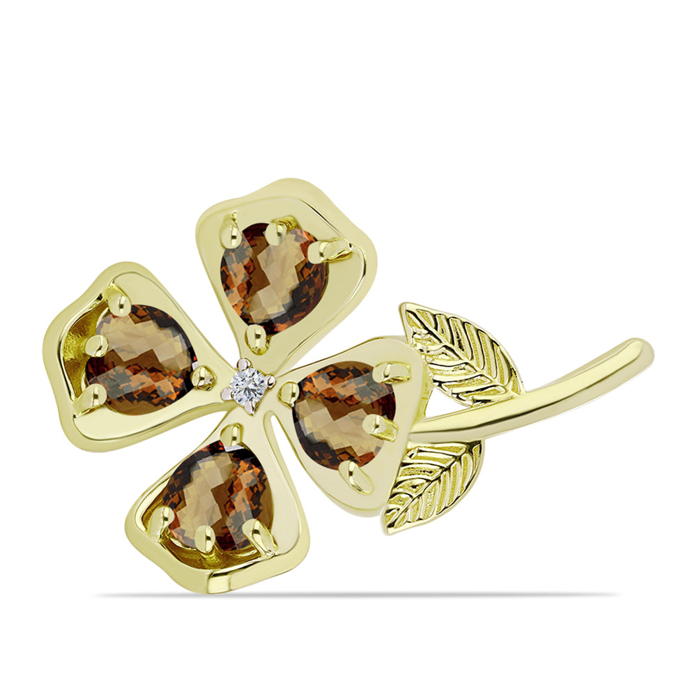 Broşă din Argint 925 Placat cu Aur ( 4.27 grame ) cu Cuarț Coniac și Topaz Alb 2.67 Carate 1 