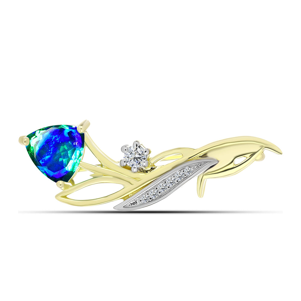Broşă din Argint 925 Placat cu Aur ( 4.13 grame ) cu Cuarț Păun și Topaz Alb 1.87 Carate 1 