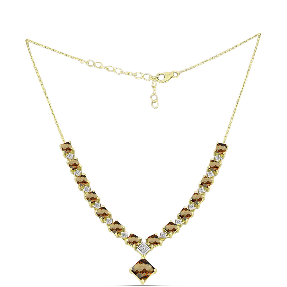 Colier din Argint 925 Placat cu Aur ( 7.82 grame ) cu Cuarț Coniac și Topaz Alb 6.67 Carate 1 