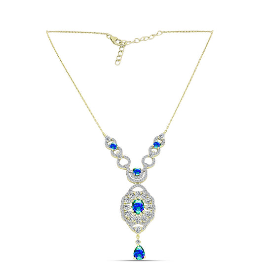 Colier din Argint 925 Placat cu Aur ( 9.04 grame ) cu Cuarț Păun și Topaz Alb 7.41 Carate