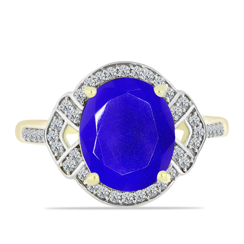 Inel din Argint 925 Placat cu Aur ( 3.27 grame ) cu Agat Albastru și Topaz Alb 4.53 Carate 1 