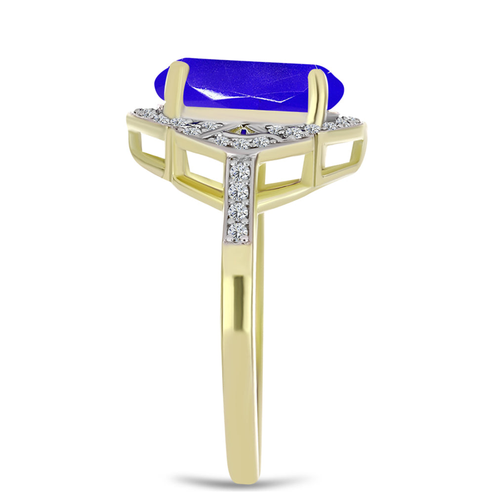 Inel din Argint 925 Placat cu Aur ( 3.27 grame ) cu Agat Albastru și Topaz Alb 4.53 Carate 4 