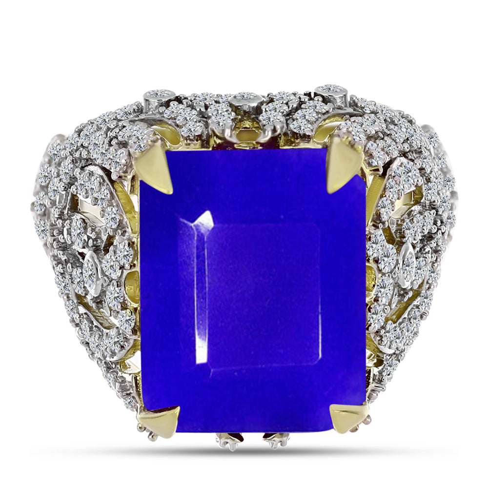 Inel din Argint 925 Placat cu Aur ( 7.45 grame ) cu Agat Albastru și Topaz Alb 11.72 Carate 1 