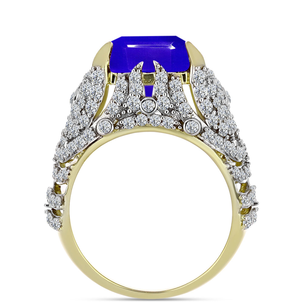 Inel din Argint 925 Placat cu Aur ( 7.45 grame ) cu Agat Albastru și Topaz Alb 11.72 Carate