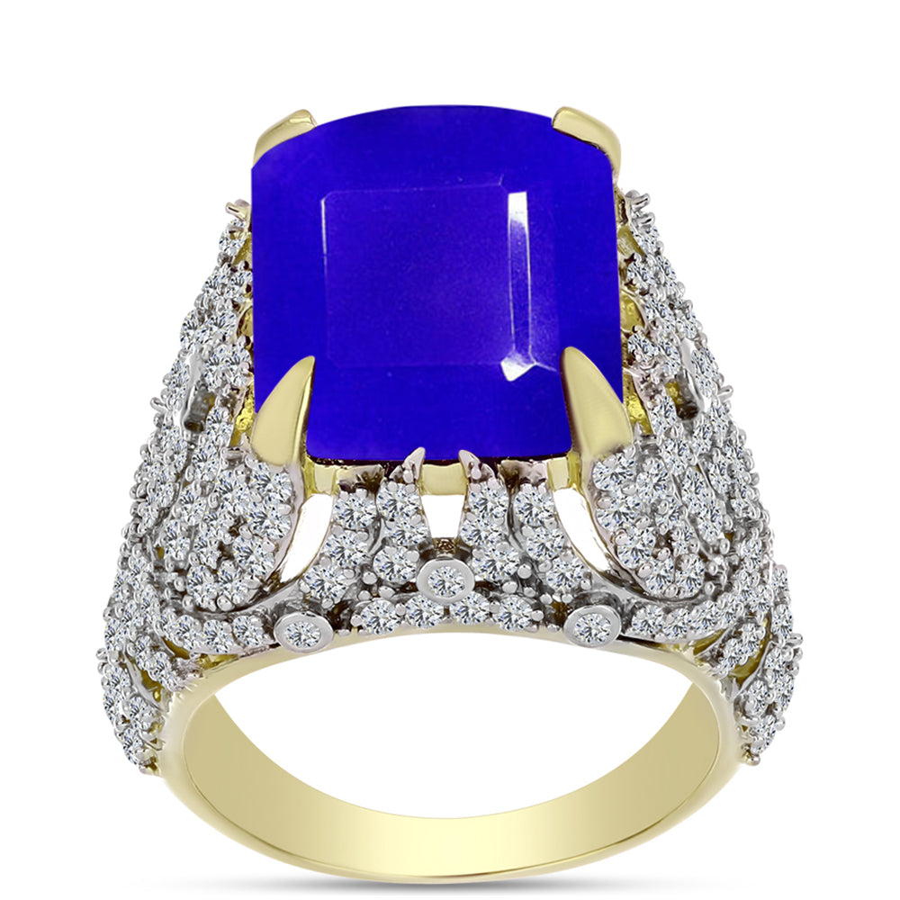 Inel din Argint 925 Placat cu Aur ( 7.45 grame ) cu Agat Albastru și Topaz Alb 11.72 Carate 3 