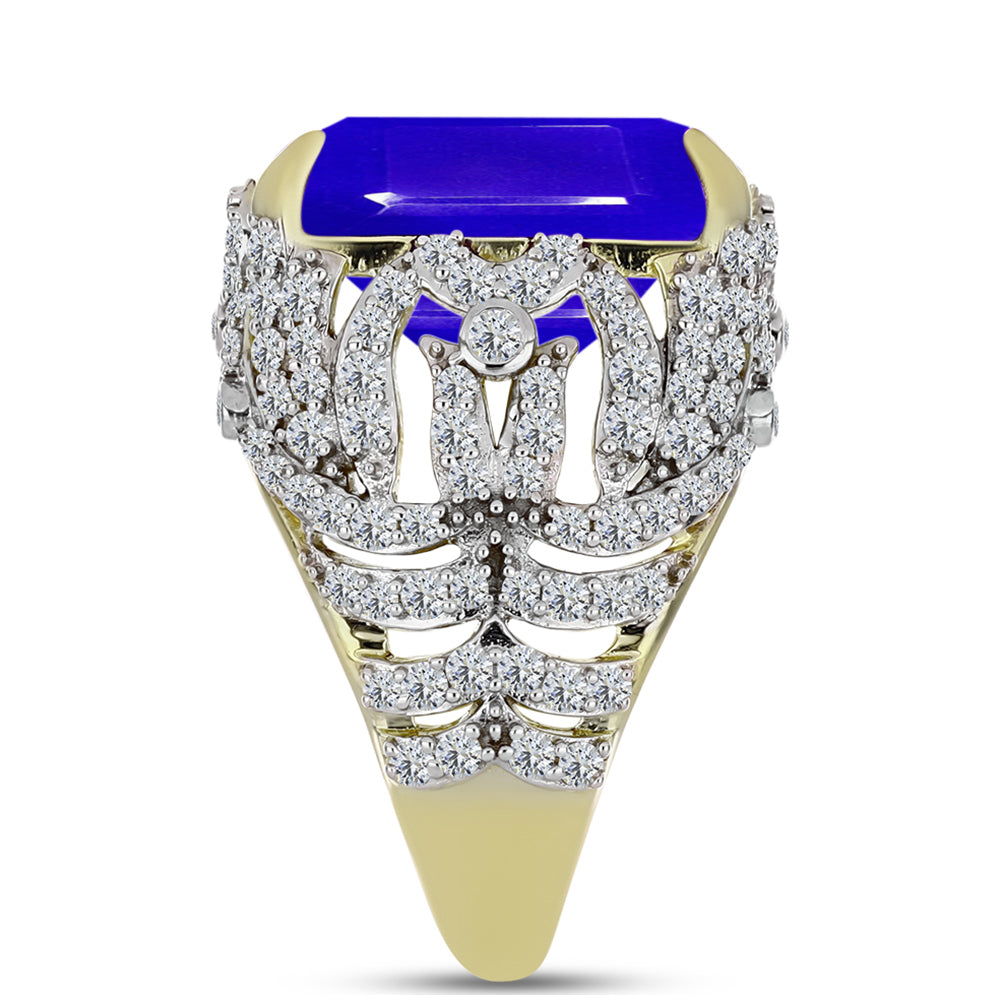 Inel din Argint 925 Placat cu Aur ( 7.45 grame ) cu Agat Albastru și Topaz Alb 11.72 Carate 4 