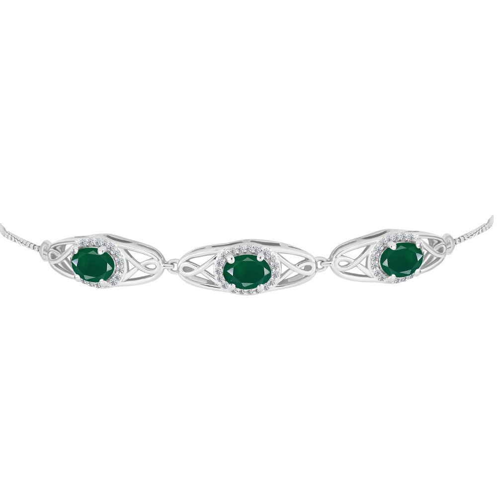 Brățară din Argint 925 ( 5.42 grame ) cu Agat Verde și Topaz Alb 2.39 Carate 2 