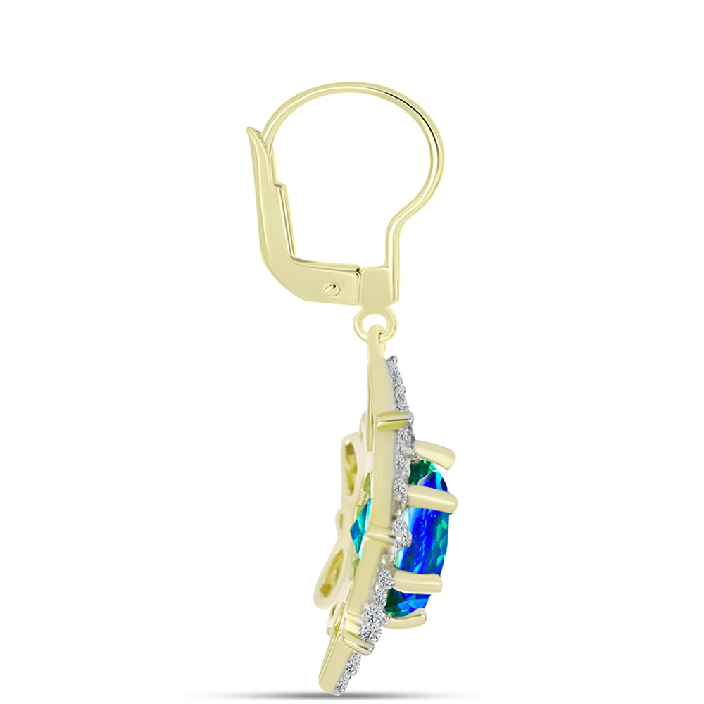 Cercei din Argint 925 Placat cu Aur ( 4.17 grame ) cu Cuarț Păun și Topaz Alb 5.12 Carate 2 