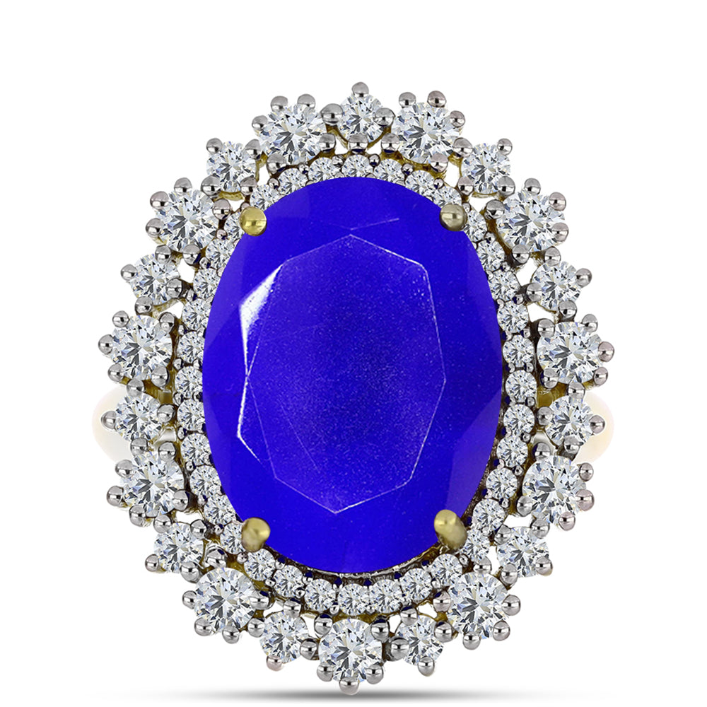 Inel din Argint 925 Placat cu Aur ( 4.06 grame ) cu Agat Albastru și Topaz Alb 9.25 Carate