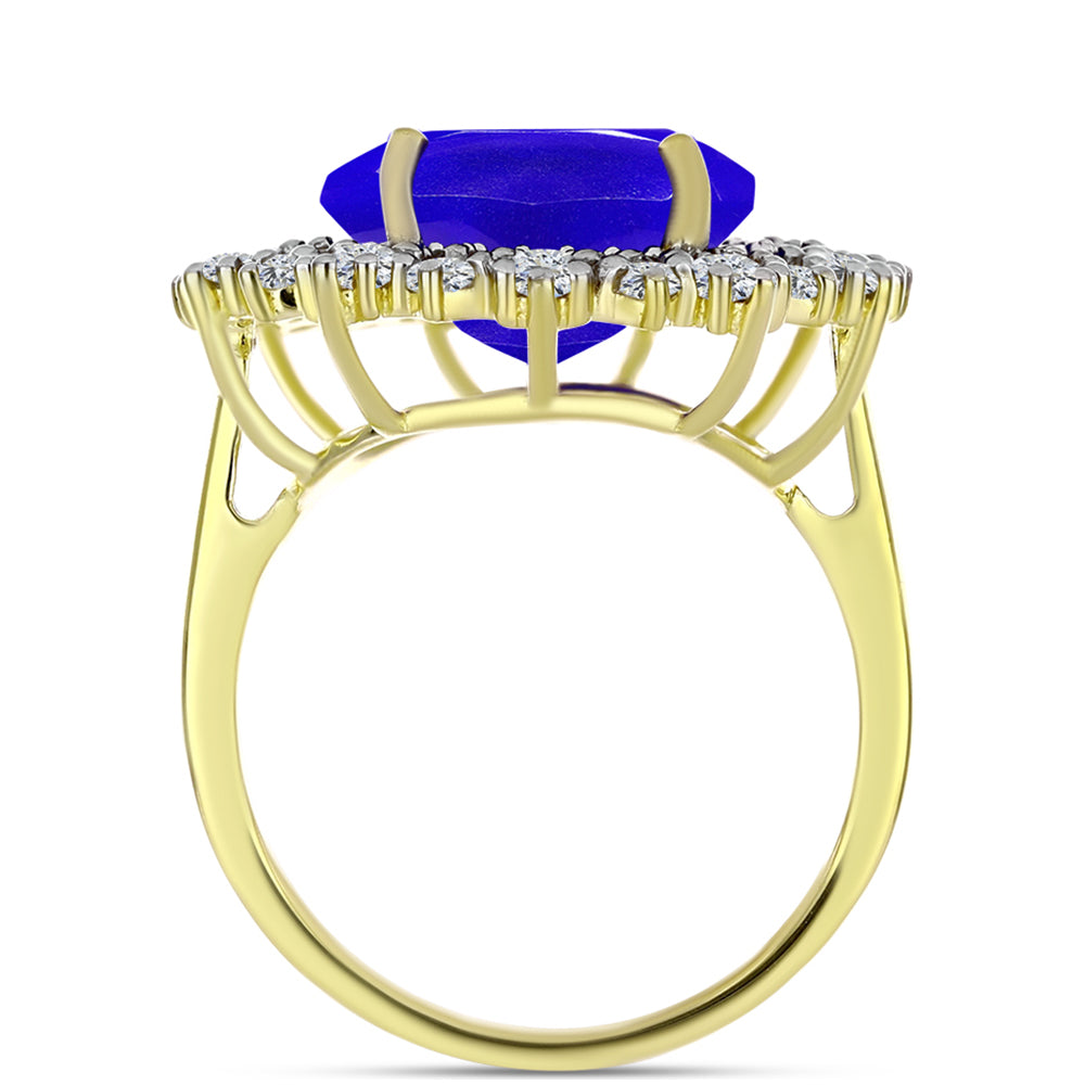 Inel din Argint 925 Placat cu Aur ( 4.06 grame ) cu Agat Albastru și Topaz Alb 9.25 Carate 2 
