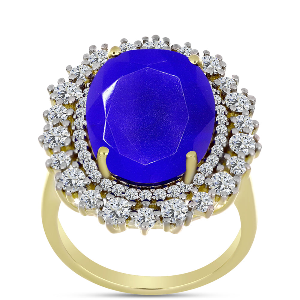 Inel din Argint 925 Placat cu Aur ( 4.06 grame ) cu Agat Albastru și Topaz Alb 9.25 Carate 3 