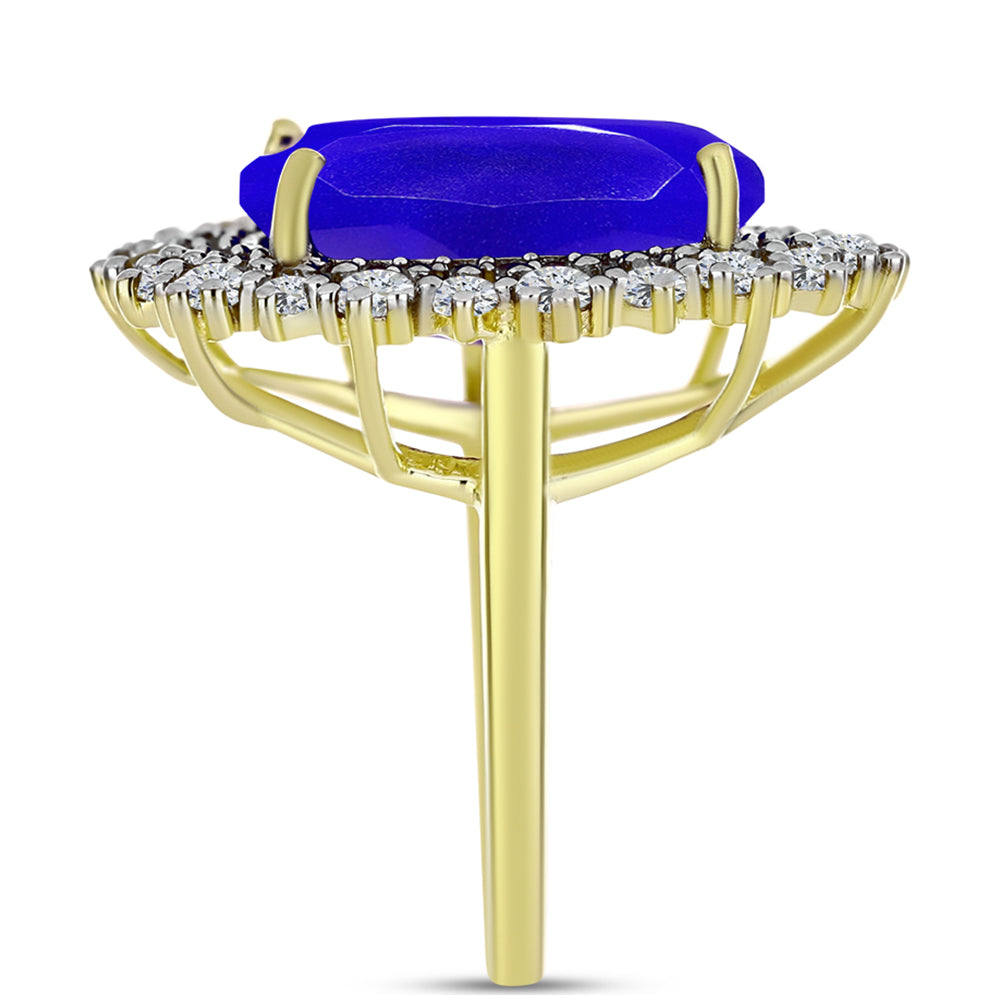 Inel din Argint 925 Placat cu Aur ( 4.06 grame ) cu Agat Albastru și Topaz Alb 9.25 Carate