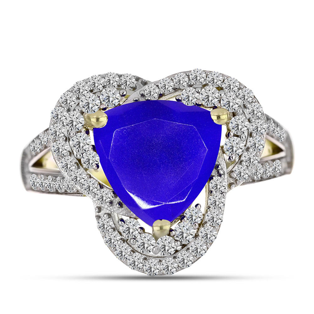 Inel din Argint 925 Placat cu Aur ( 4.08 grame ) cu Agat Albastru și Topaz Alb 3.58 Carate 1 