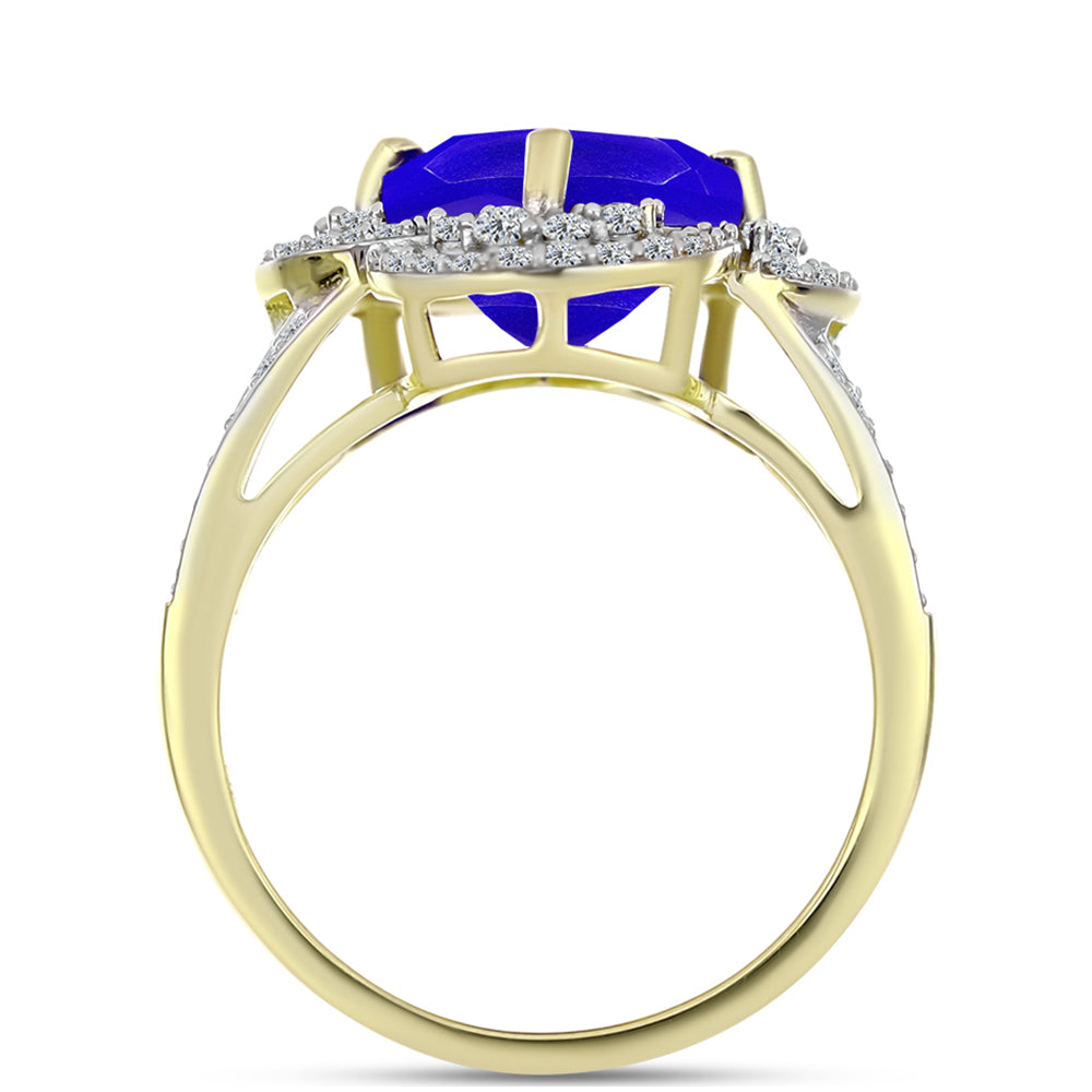 Inel din Argint 925 Placat cu Aur ( 4.08 grame ) cu Agat Albastru și Topaz Alb 3.58 Carate 2 