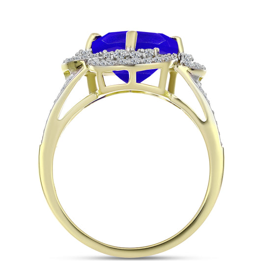 Inel din Argint 925 Placat cu Aur ( 4.08 grame ) cu Agat Albastru și Topaz Alb 3.58 Carate