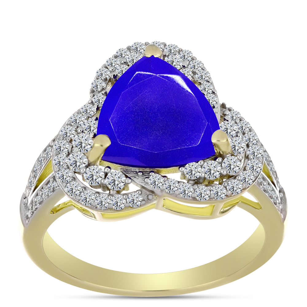 Inel din Argint 925 Placat cu Aur ( 4.08 grame ) cu Agat Albastru și Topaz Alb 3.58 Carate 3 