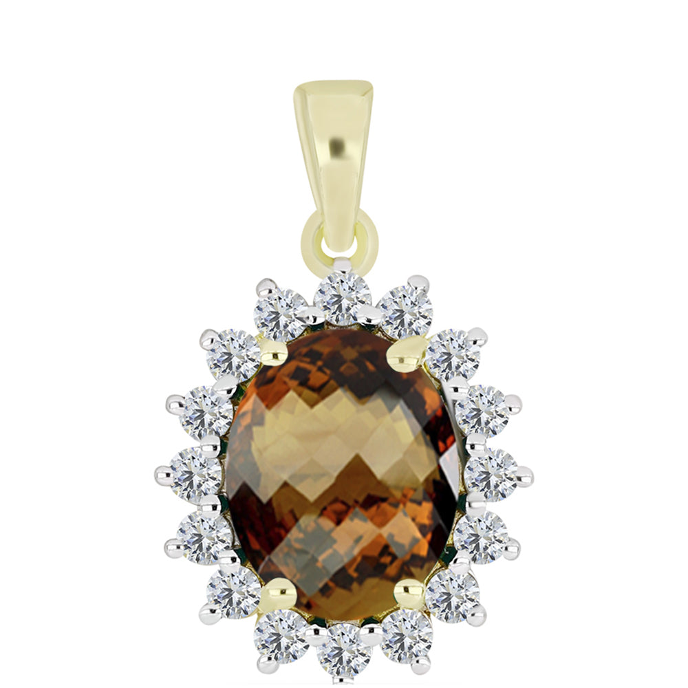 Pandantiv din Argint 925 Placat cu Aur ( 1.57 grame ) cu Cuarț Coniac și Topaz Alb 2.83 Carate