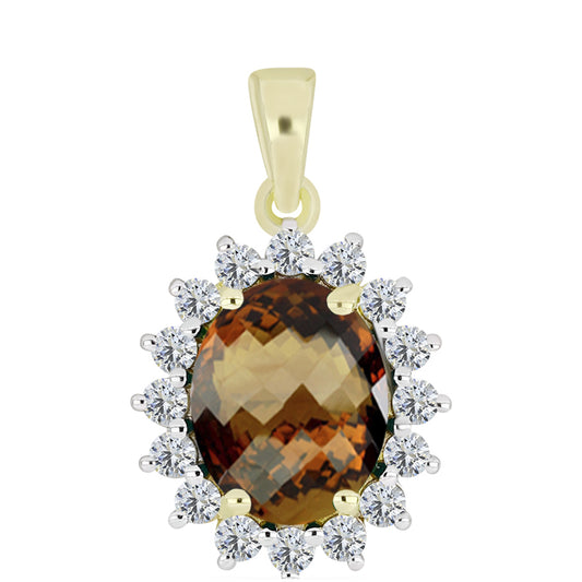 Pandantiv din Argint 925 Placat cu Aur ( 1.57 grame ) cu Cuarț Coniac și Topaz Alb 2.83 Carate