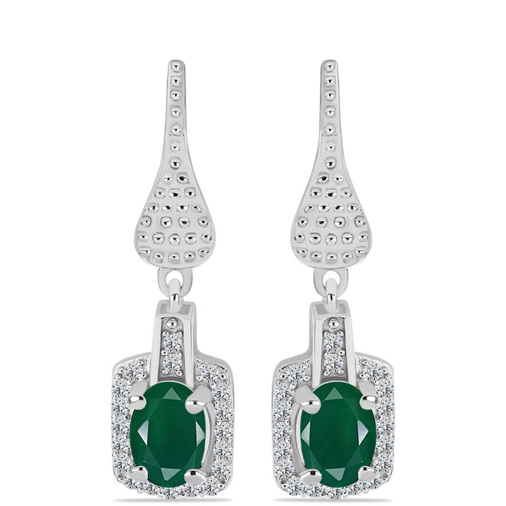 Cercei din Argint 925 ( 4.77 grame ) cu Calcedon Verde și Topaz Alb 1.67 Carate 1 