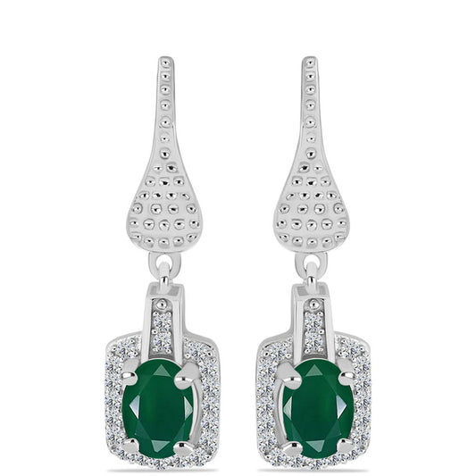 Cercei din Argint 925 ( 4.77 grame ) cu Calcedon Verde și Topaz Alb 1.67 Carate