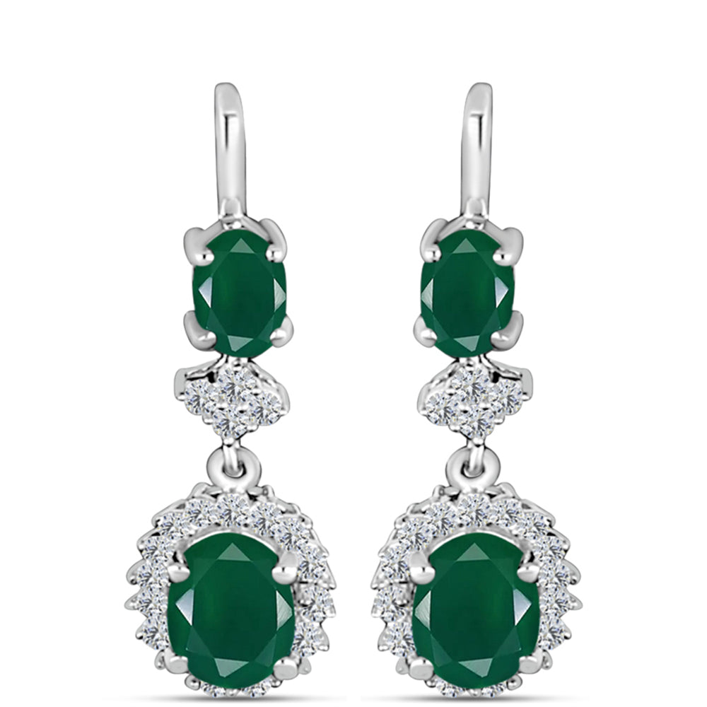 Cercei din Argint 925 ( 3.92 grame ) cu Calcedon Verde și Topaz Alb 3.62 Carate 1 