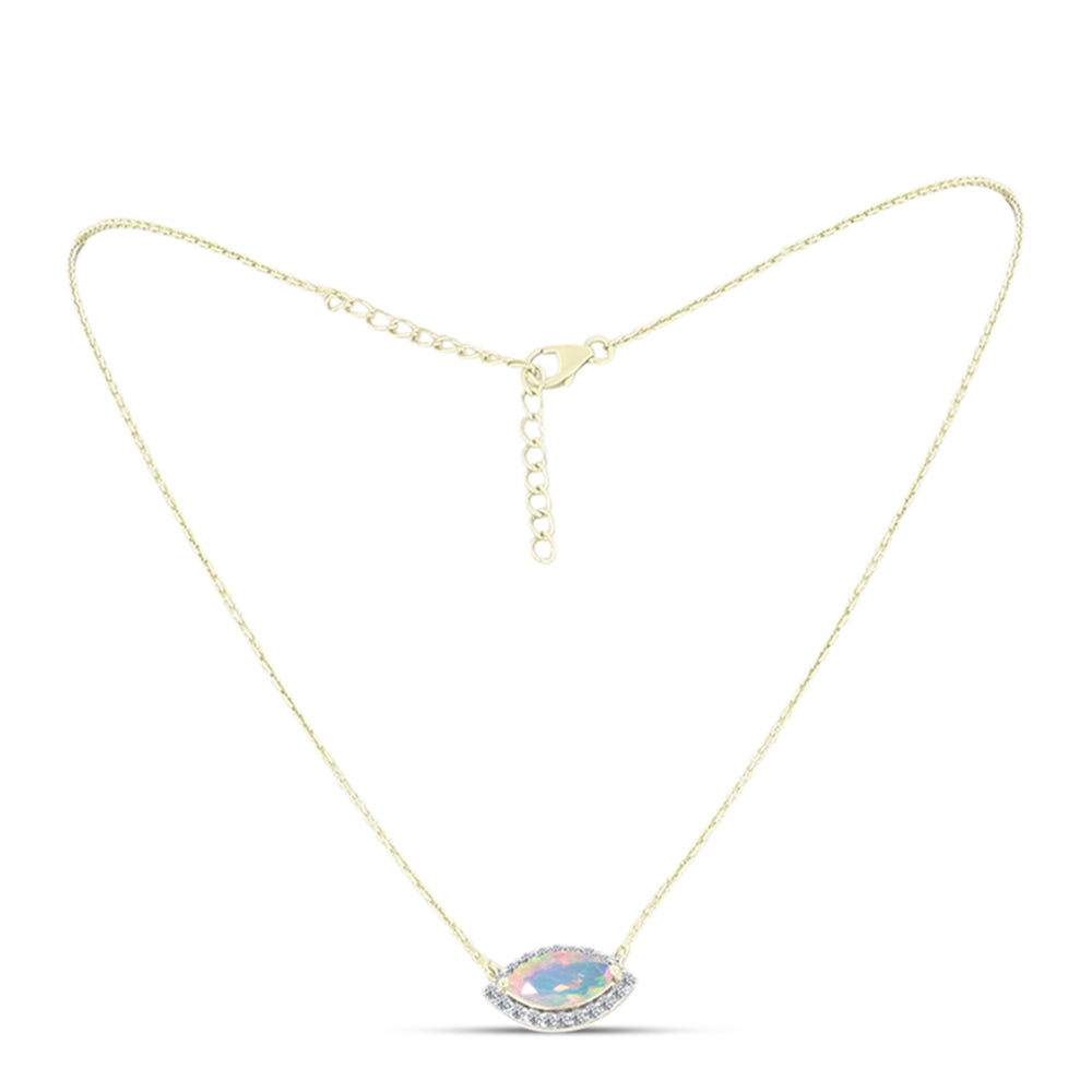 Colier din Argint 925 Placat cu Aur ( 3.41 grame ) cu Opal Welo și Topaz Alb 1.26 Carate 1 