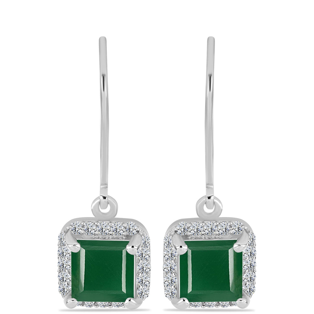 Cercei din Argint 925 ( 2.37 grame ) cu Calcedon Verde și Topaz Alb 2.56 Carate 1 