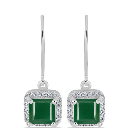 Cercei din Argint 925 ( 2.37 grame ) cu Calcedon Verde și Topaz Alb 2.56 Carate