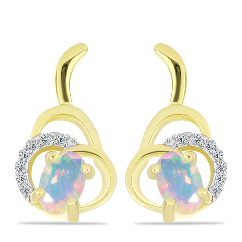 Cercei din Argint 925 Placat cu Aur ( 3.49 grame ) cu Opal Welo și Topaz Alb 0.67 Carate 1 
