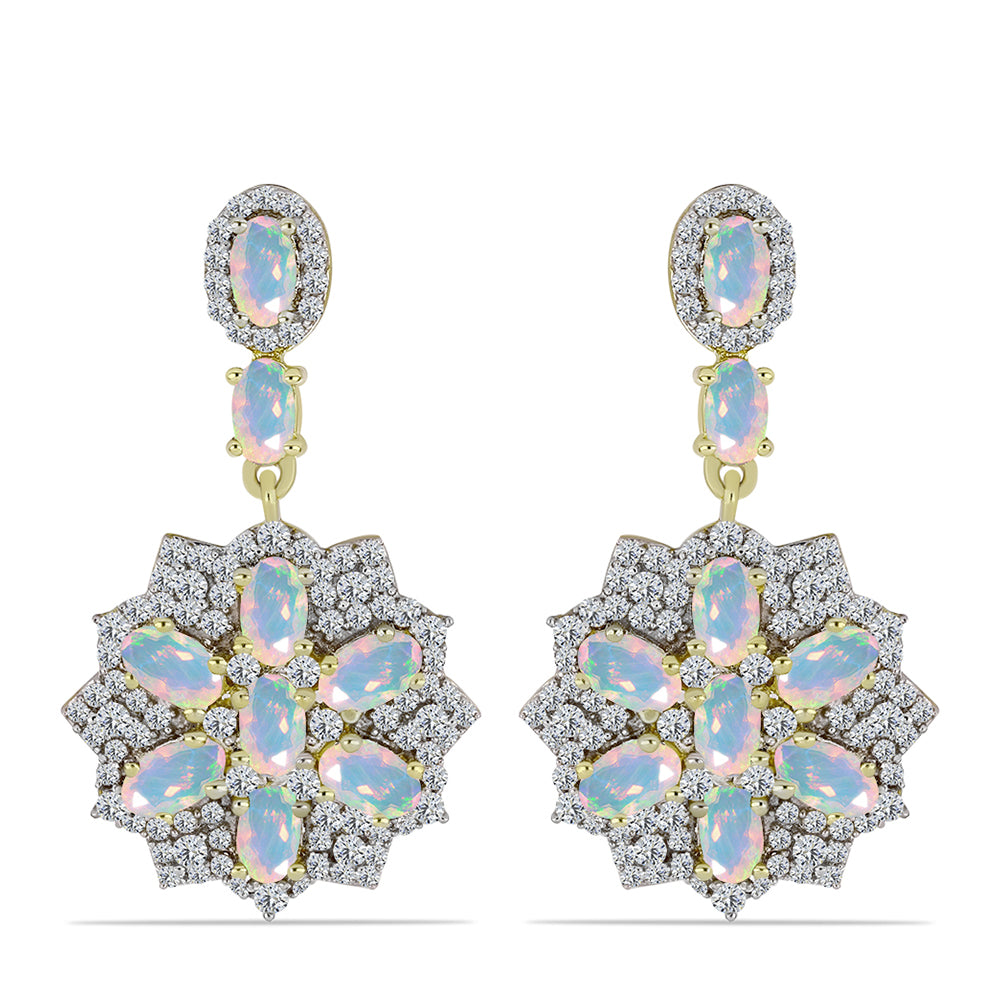 Cercei din Argint 925 Placat cu Aur ( 6.52 grame ) cu Opal Welo și Topaz Alb 4.4 Carate